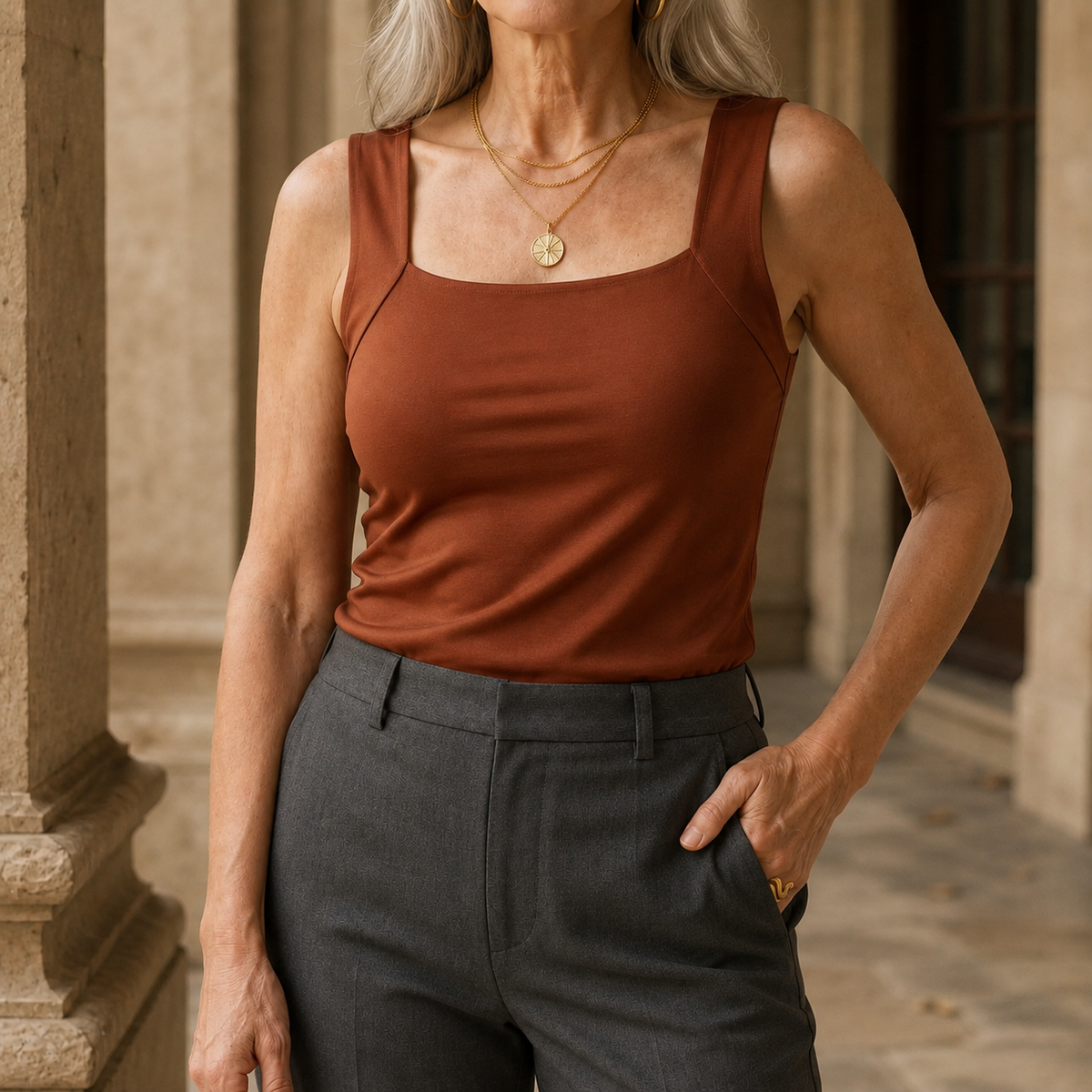 Built In Bra Square Neck Tank
