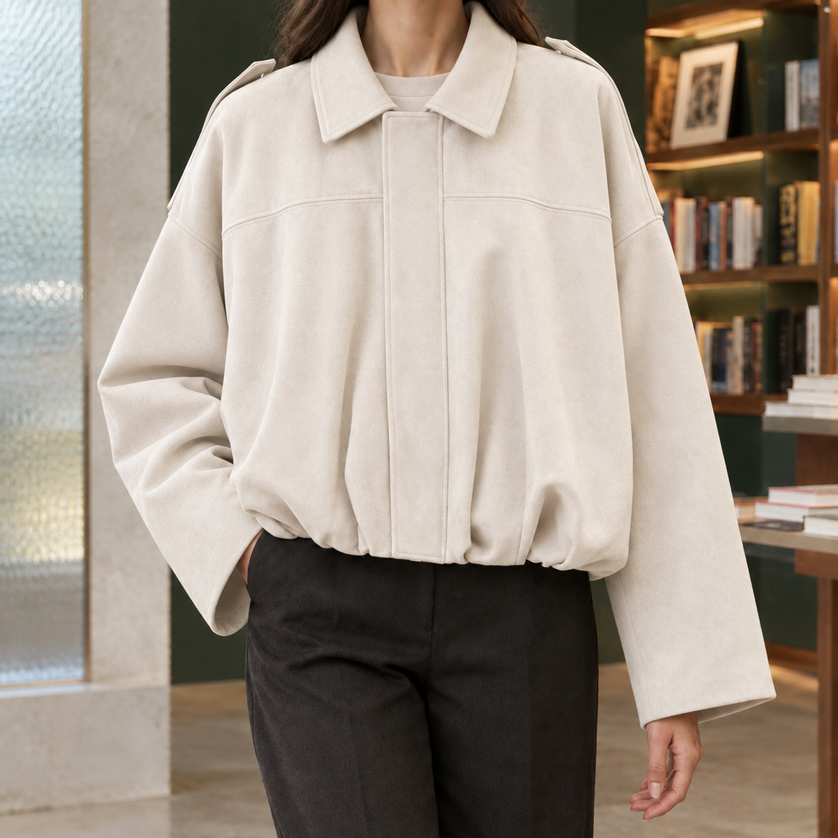 Cropped Oversized Bomber Jacket