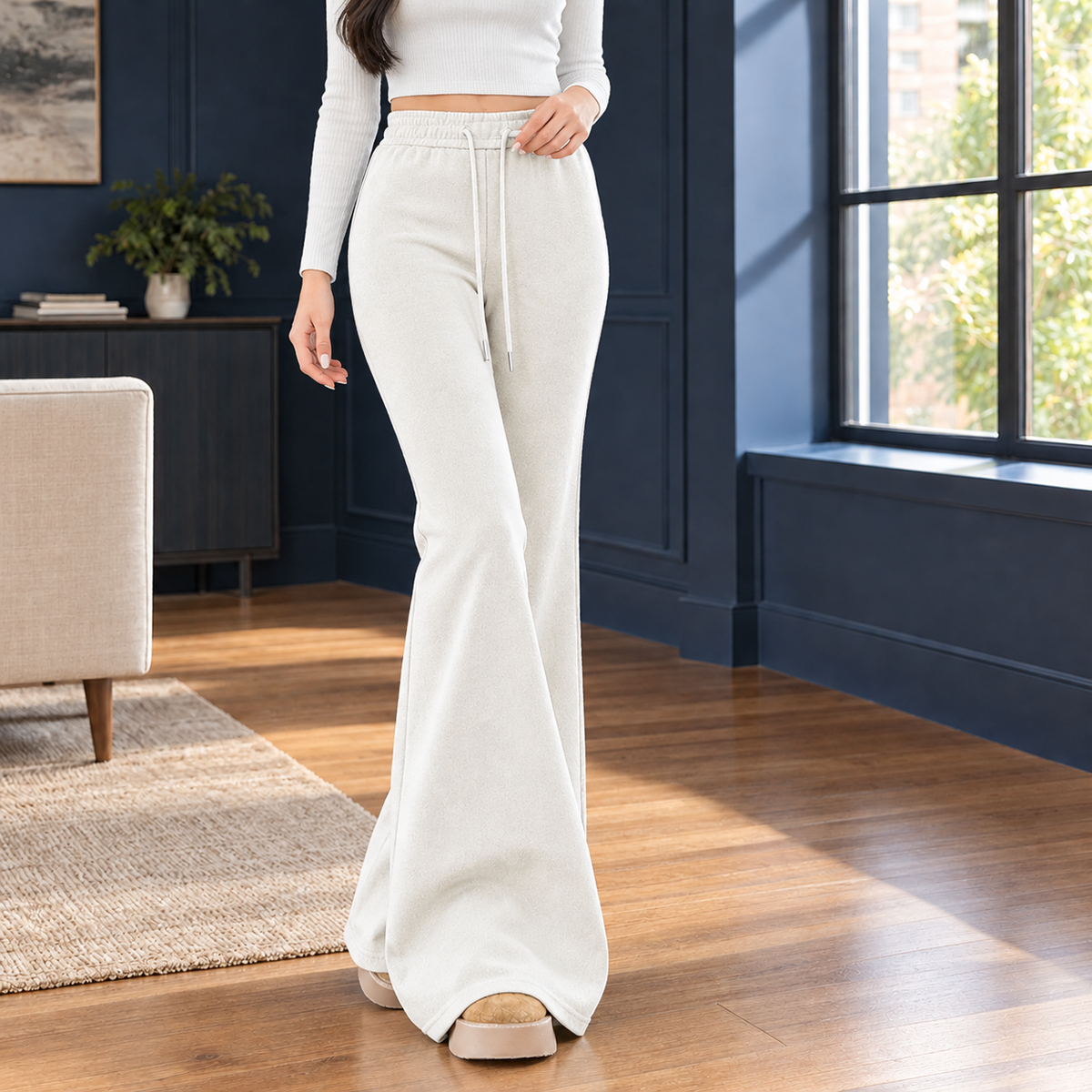 High Waisted Drawstring Flared Pants