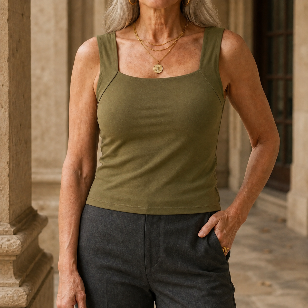 Built In Bra Square Neck Tank