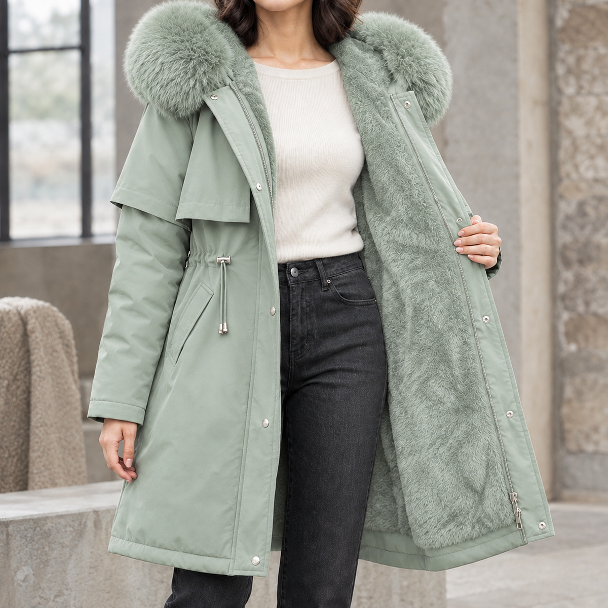 Longline Plush Lined Hooded Coat