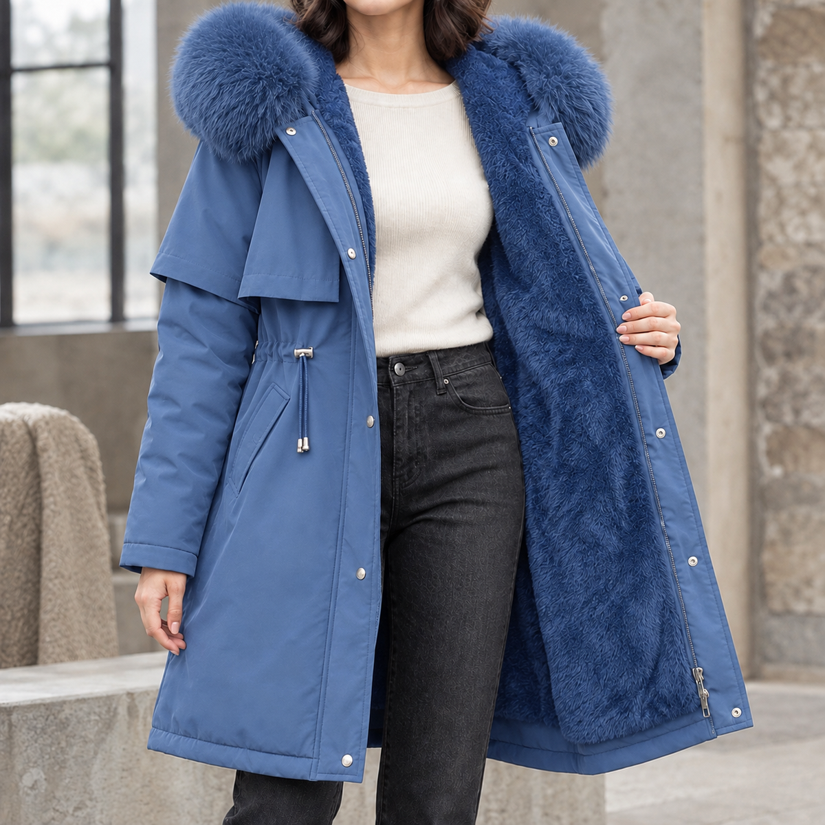 Longline Plush Lined Hooded Coat