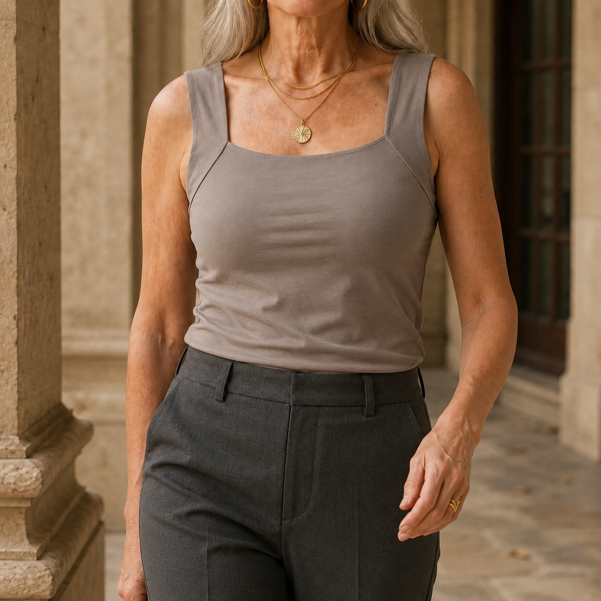 Built In Bra Square Neck Tank