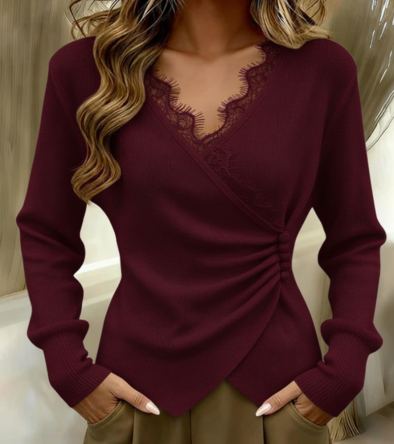 Lace V-Neck Wrap Blouse