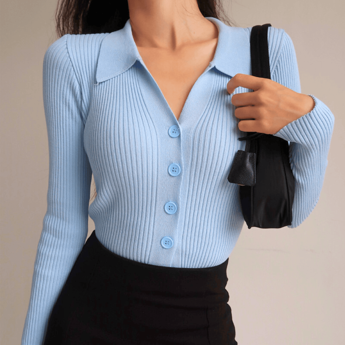 Collared Button Up Ribbed Top