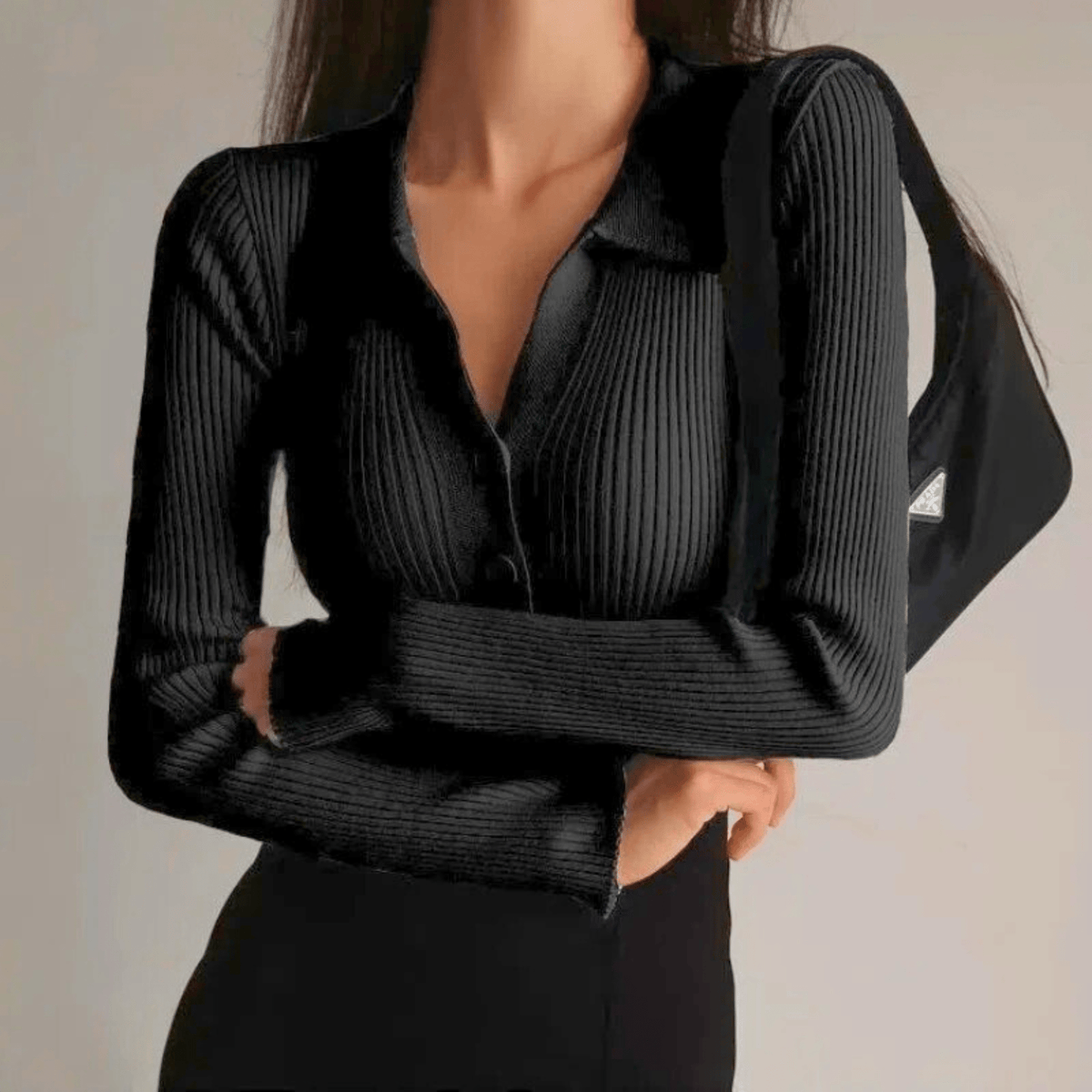 Collared Button Up Ribbed Top