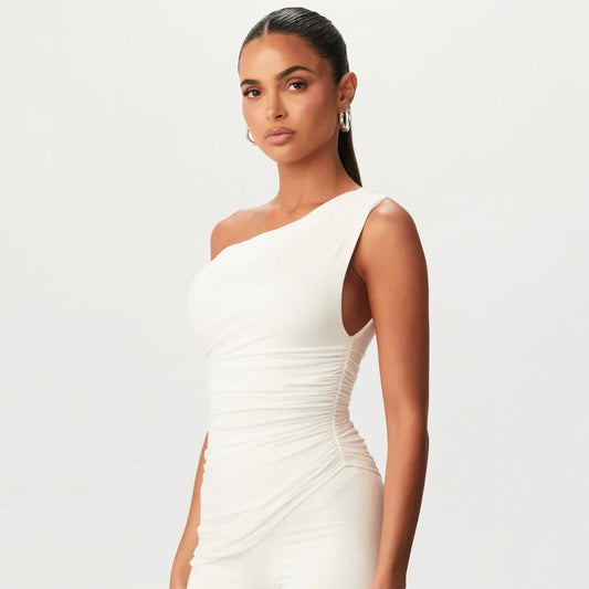 Double-Layer One-Shoulder Top