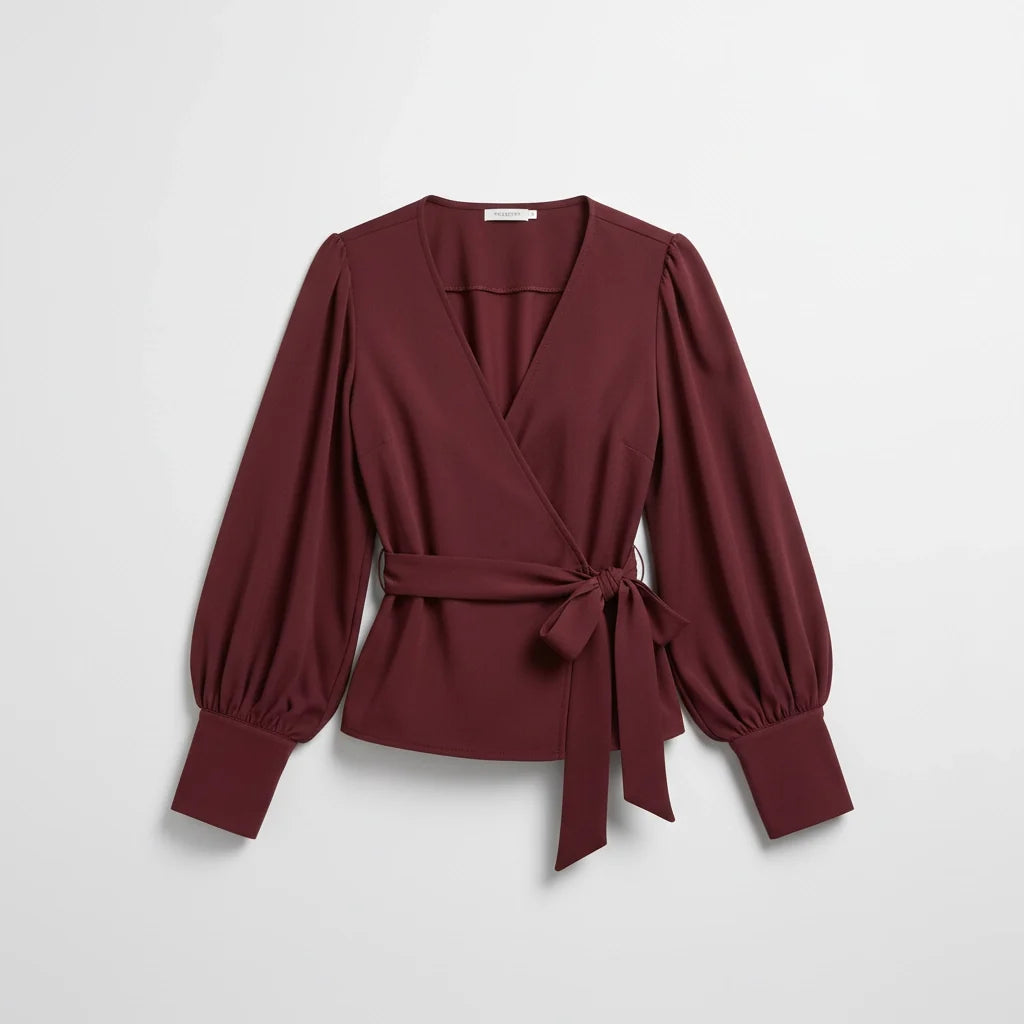 Puff-Sleeve Wrap Blouse