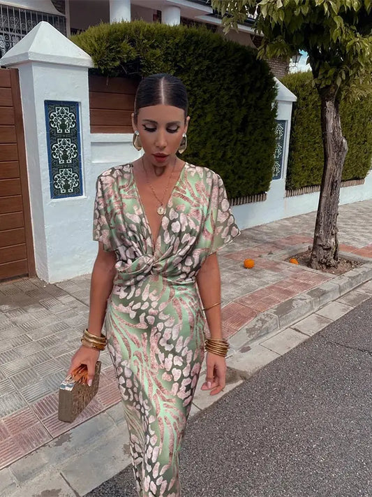 Twist-Front Midi Dress